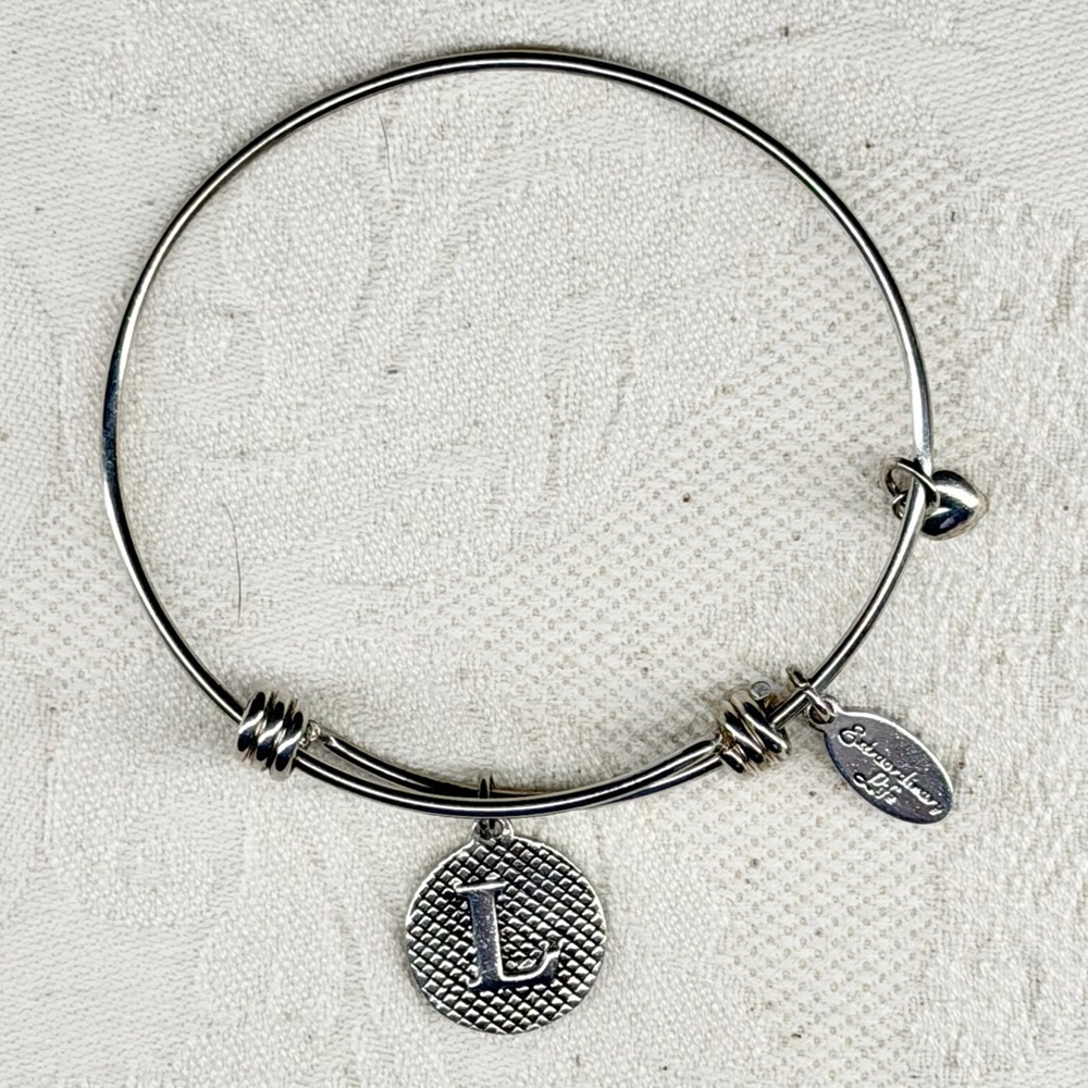 Extraordinary Life Sterling Silver Charm Bracelet “L” Initial and Heart Charms